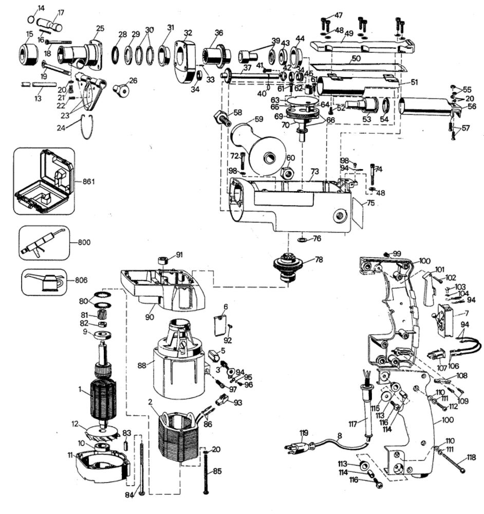 Housing Assembly Diagram and Parts List for 504209TY1  Black and Decker Hammer Drill